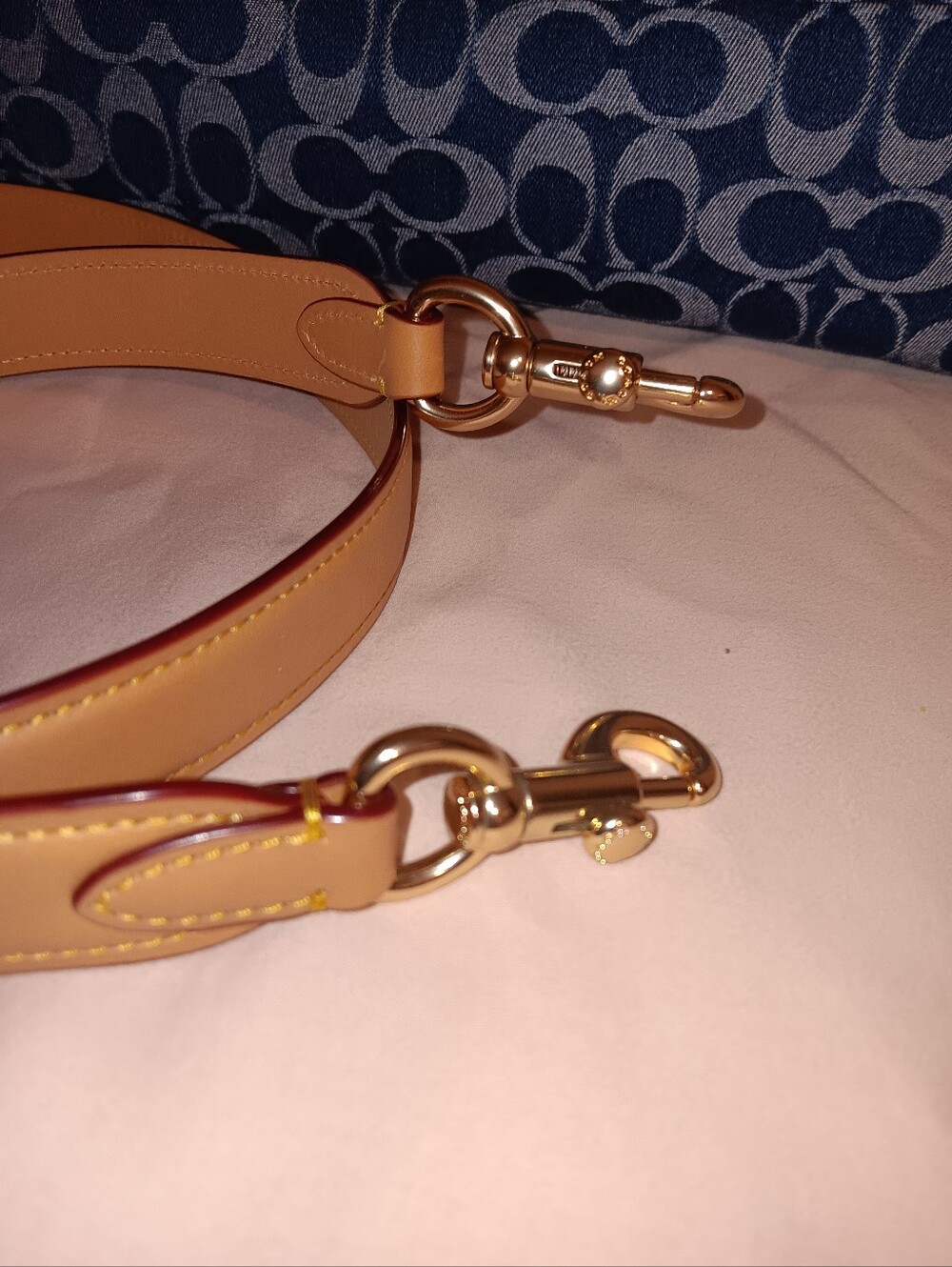 Coach Large Denim Rowan With Coach Poppy Small Wristlet With Gold Leather Trim - Picture 4 of 16